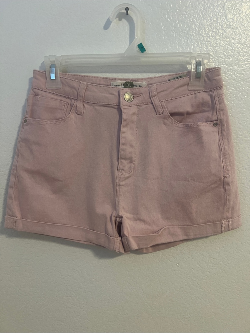 High-Rise Pastel Pink Denim Shorts with Cuffed Hem